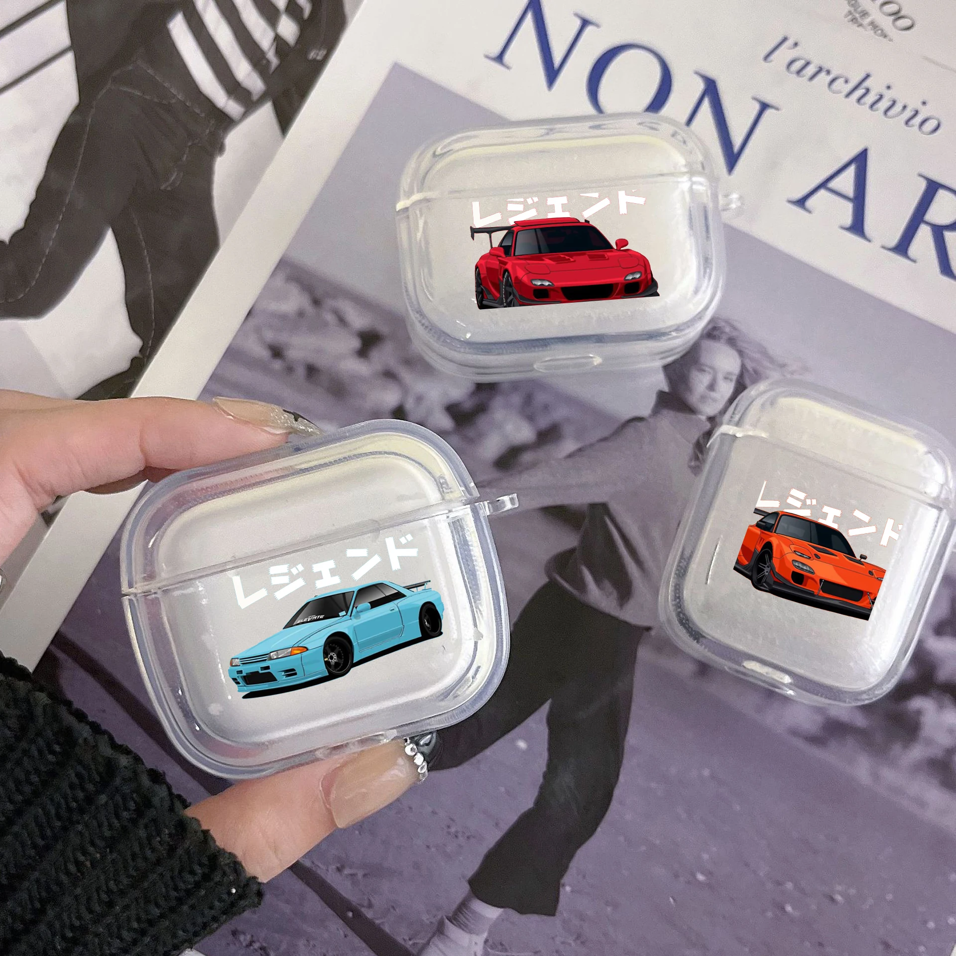 Miękkie etui dla Apple Airpods 2 1 etui na słuchawki z hakiem JDM Tokyo Drift sportowy samochód dla Airpod Pro 3 Pro2 przezroczysta osłona ochronna