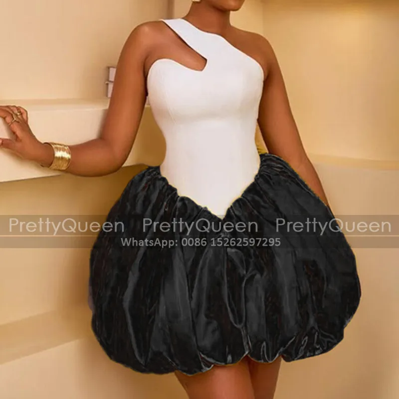 

Plus Size Short Prom Dresses Puffy A Line Sleeveless One Shoulder Customized Mini Cocktail Dress Party For Women