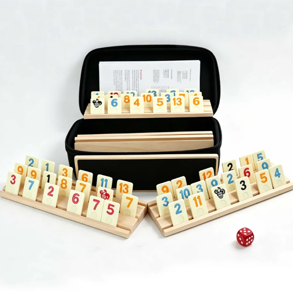 Rummikub Tile Set160Pcs 6 Wooden Racks Felt Base Hard Case for 2-6 Players Family Game Night Party Classic Board Game