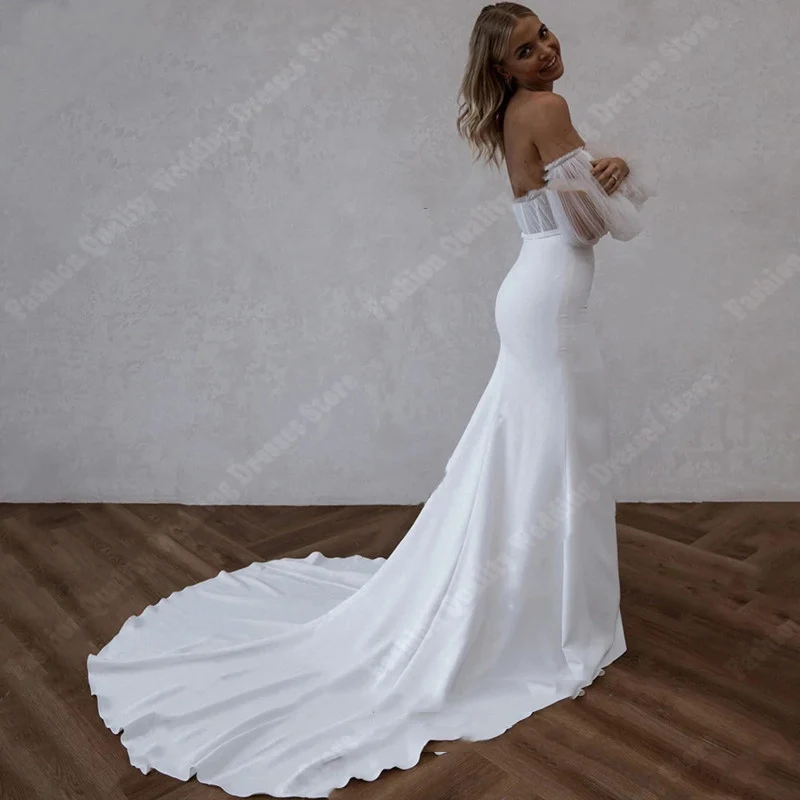 Beautiful Shining Satin Wedding Dresses New Off The Shoulder Lady Robes 2024 Fascinating Wrap Buttocks Women Vestidos De Novia