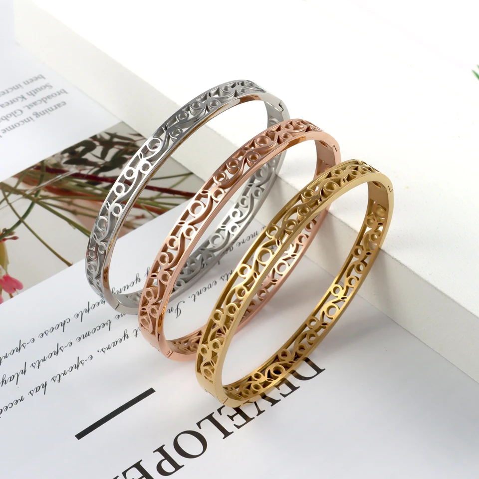 New Fashion Stainless Steel Bracelets For Women 18 K Metal Plant Trees Bangles Accessories Pulseras Mujer Jewelry Girls Gift