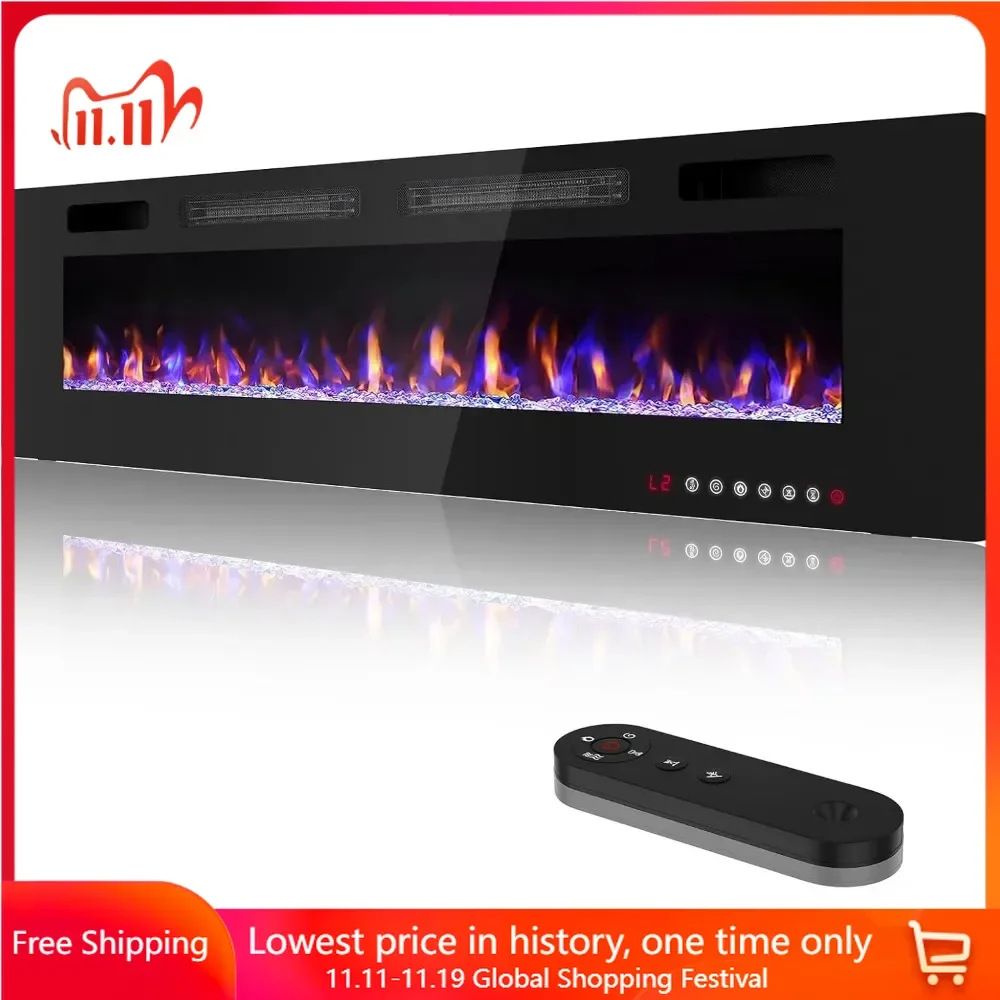 72 inch Electric Fireplace Inserts and Wall Mounted with Remote Control & Touch Screen 1500W Fireplace Heater with Timer