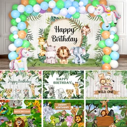 Custom Animation Tropical Jungle Safari Animal 1st Birthday Party Decoration Newborn Baby Shower Photographic Background Poster