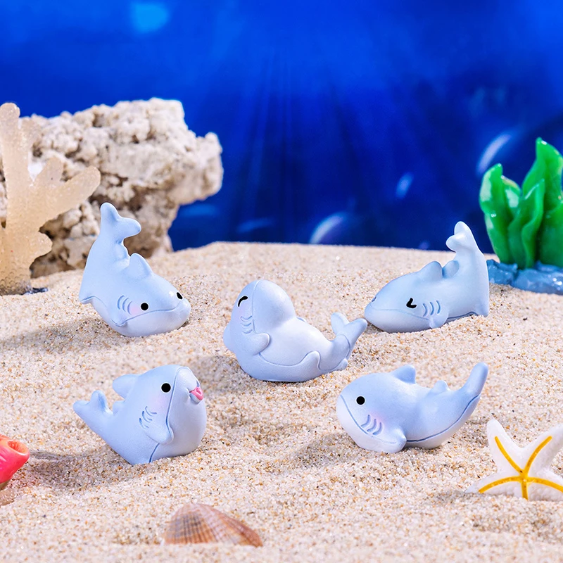 Figuritas de tiburón hechas a mano, adornos de Micro paisaje de ballena de dibujos animados, Mini decoración de resina para coche