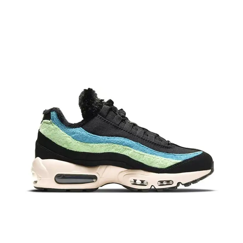 Nike Air Max 95 PRM Atomic Pink Classic Color Blocked Two Layer Velvet Leather Running Shoes for Women in Black, Pink, and Blue