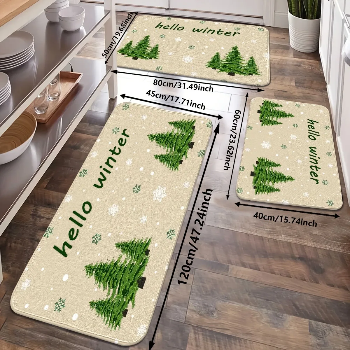 

1PC Hello Winter Pattern Door Mats Kitchen Rugs Non-Slip Pop design Bedroom Rugs Bath Mat Carpet for Home Sink Laundry Decor