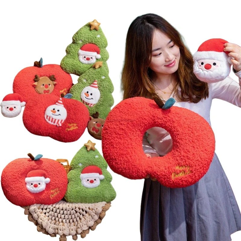 Christmas Tree Christmas Fruit 2-in-1 Fun Cartoon Plush Doll Elk SnowMan Soft PillowXmas Christmas Birthday Gifts Party Decor