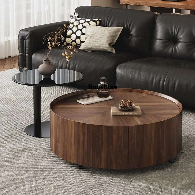 

Итальянский минималистичный стиль ваби-саби, круглый журнальный столик, современная простая комбинация журнального столика для хранения в гостиной.