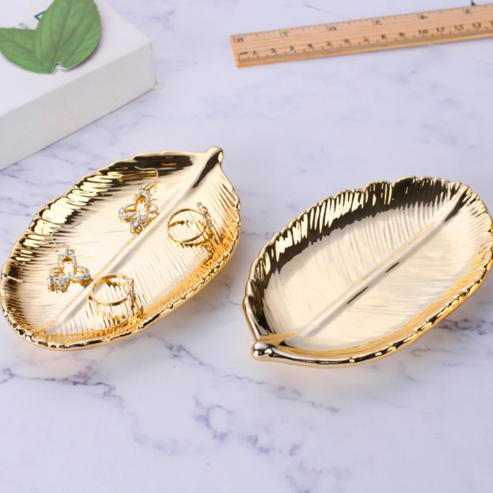 

2Pcs Jewelry Storage Box Creative Ceramic Leaf Shape Organizer Practical Jewelry Holder Desktop Decor Storage Case