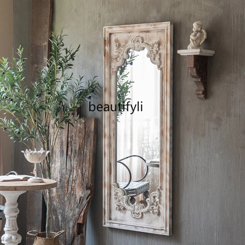

Wooden Floor-standing Dressing Mirror for Bedroom, Solid Wood Wall-mounted Full-length Mirror, Suitable for Homestay Decoration