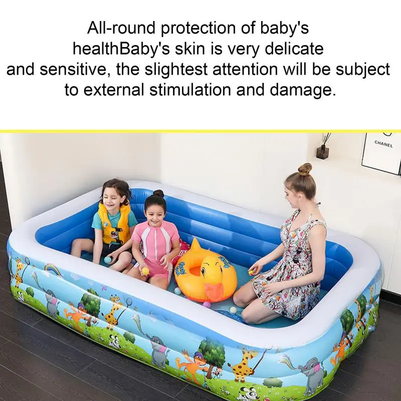 Kids Backyard Garden Inflatable Pool Outdoor Indoor Summer Foldable Square Blow up Pool Space-Saving Swimming Pool for Baby