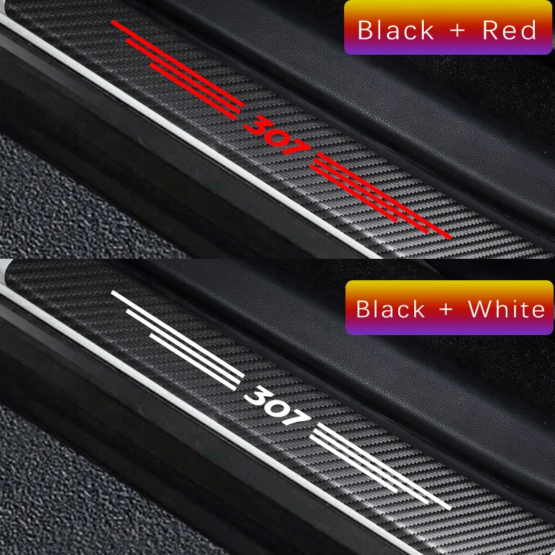 4PCS Carbon Fiber Protector Car Door Sill Plate Cover Sticker Auto Door Threshold Scuff Plate Guards Accessories For Peugeot 307