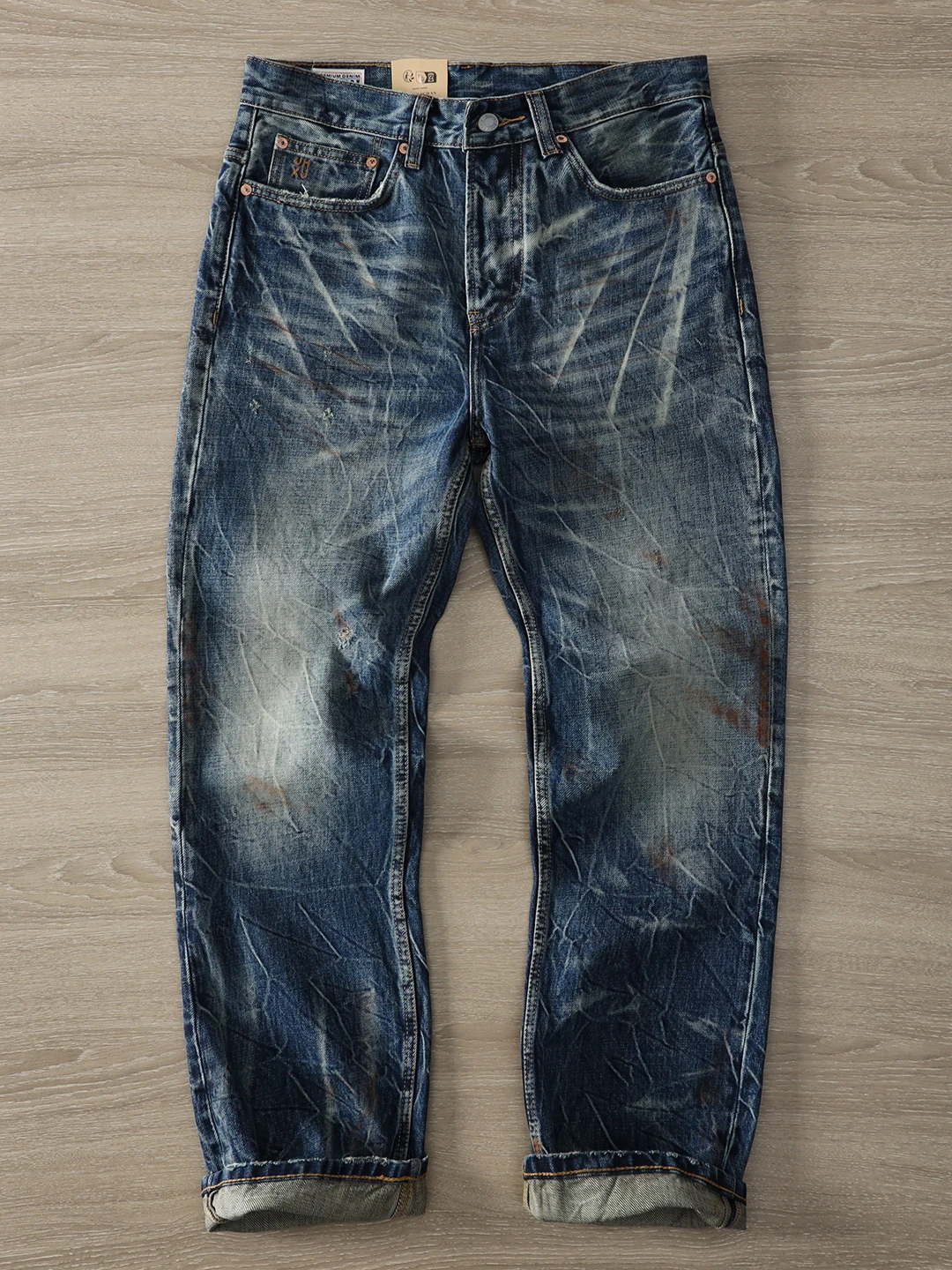 2025 Herfst Nieuwe Amerikaanse Retro 15.2OZ Zwaargewicht Denim Jeans Heren High Street 100% Katoen Gewassen Oude Rechte Casual broek
