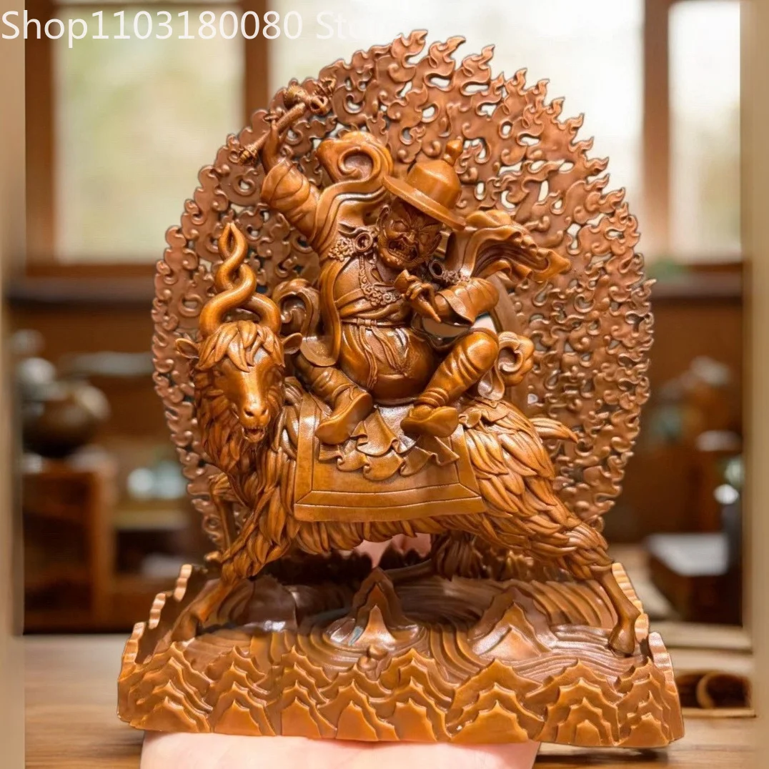 15cm Red Copper Carved Damchen Garwa Nagpo Statue Tibetan Dharma Protector Shangon Sculpture Altar Decor
