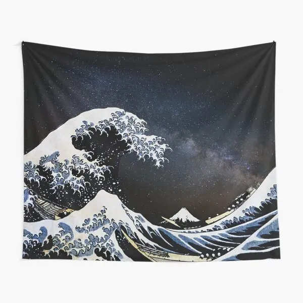 Kanagawa Wave In Space  Tapestry Printed Yoga Colored Bedroom Living Home Mat Towel Bedspread Decor Hanging Room Decoration Art