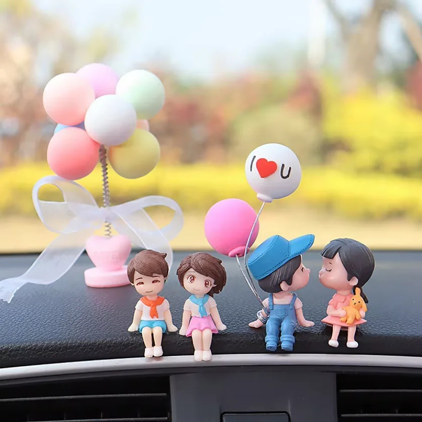 Cute Cartoon Romantic Couple Car Decoration Accessories Figurines Balloon Ornament Auto Interior Dashboard Accessories Gift
