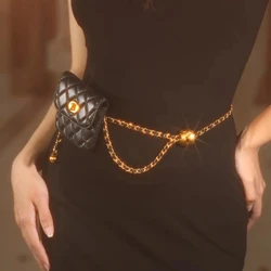 Elegant Leather Chain Belt Bag For Women Crossbody Waist Purse Fanny Pack Evening Clutch Mini Handbag Detachable Soft Leather