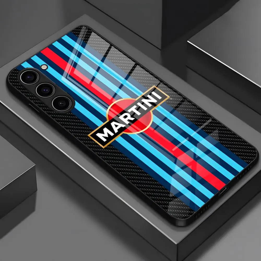 Racing M-Martini Logo Handyhülle für Samsung S25 Edge Ultra S23 S22 S21 S20 Ultra Plus S24 Fe A54 A53 A25 Glasabdeckung
