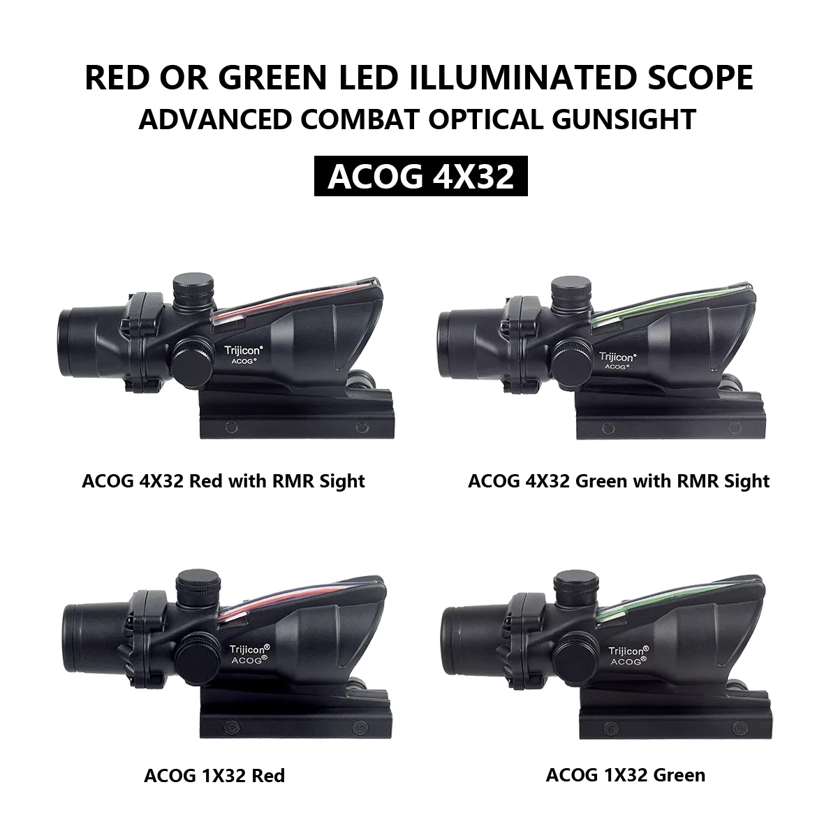 Imagem -04 - Tactical Trijicon Acog Red Dot Sight Scope Green Cross Real Fibra Óptica Vidro Iluminado Rifle Optical Reticle 4x32 Rmr Iluminado