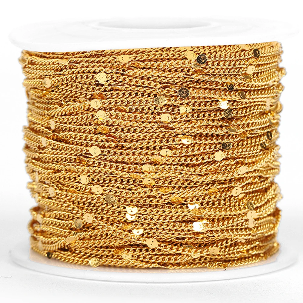 Chaînes en acier inoxydable couleur or, 2 mètres, Tube perlé, trombone, pour la fabrication de bijoux, bricolage, Bracelet, collier, vente en gros