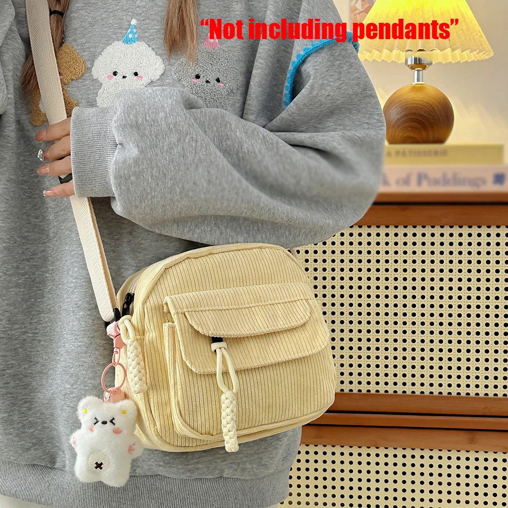 

Retro and Versatile Harajuku Corduroy Shoulder Crossbody Bag for Female Students, Simple Japanese Casual Canvas Phone Bag