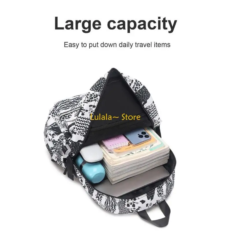 

Y4QA 3pcs Nylon School Backpack Set Lightweight Teen Girls PrintsBookbags Insulated Lunch Bag Pencil Case Student Bookbag