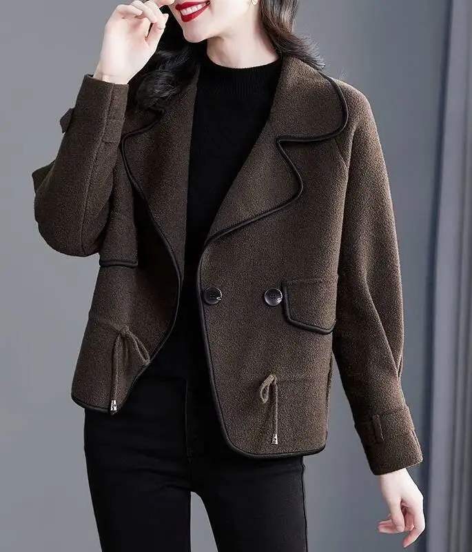 

Wool Blend Coats Womens Woolen Coat Natural Long Autumn Faux Fur Trimmed Baroque Notched Collar Preppy Modern Style Outings Chic