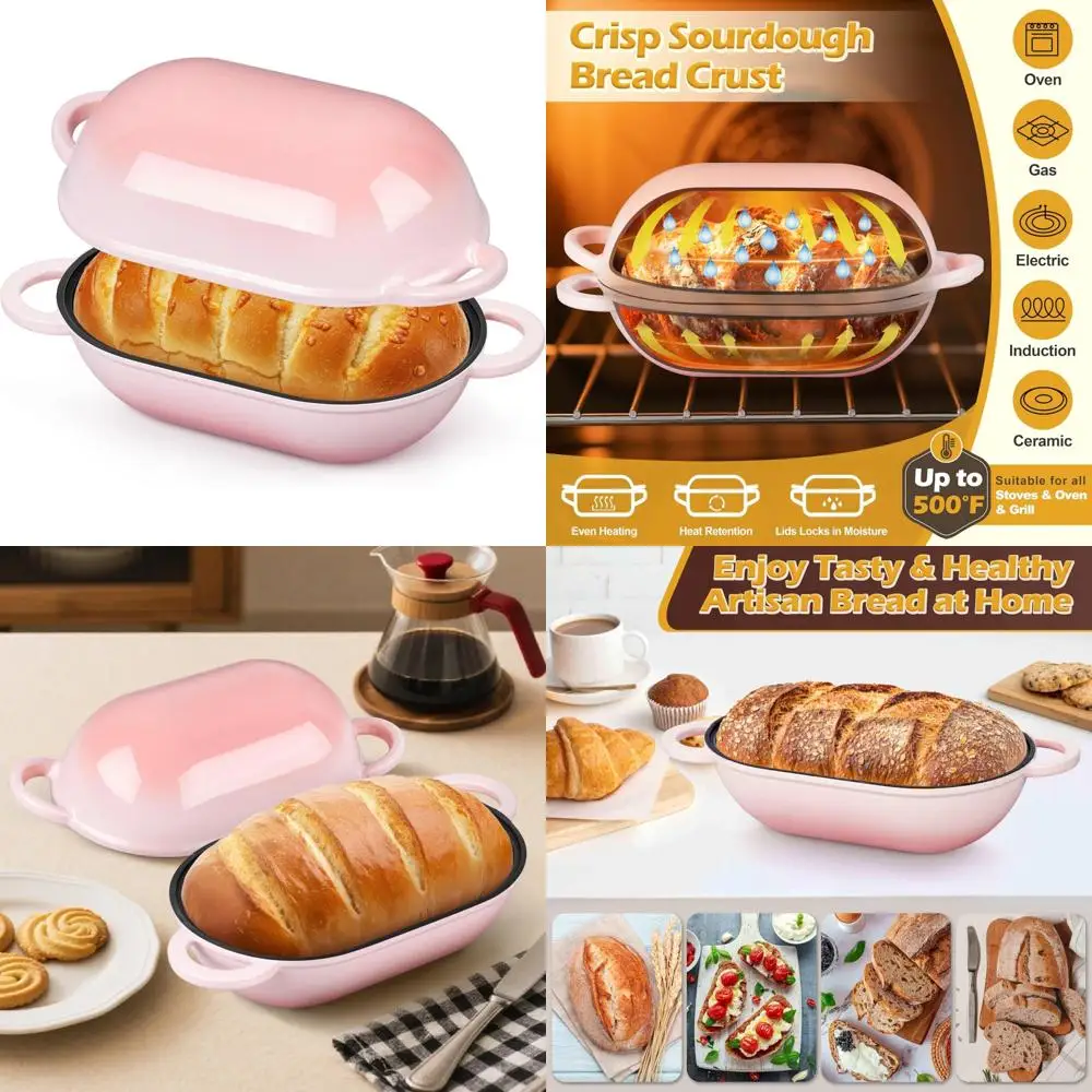 

Enameled Cast Iron Dutch Oven, 2.8-Quart Oval Bread Baking Pot with Lid, Perfect for Sourdough and Loaf Baking