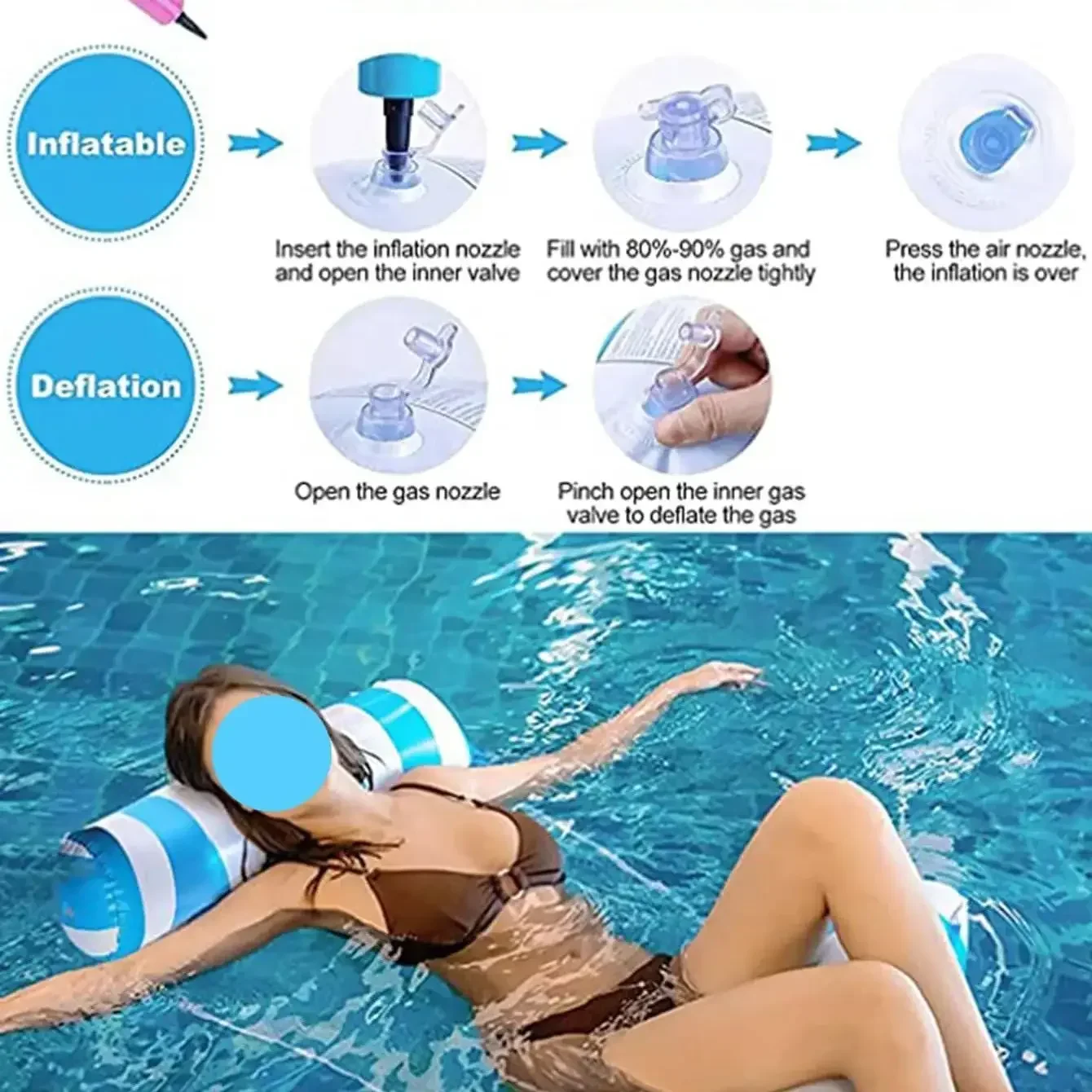 Foldable Water Hammock Inflatable Lounge Chair For Swimming Pool Beach Net Backrest Portable-1recliner+1randomly colored pump