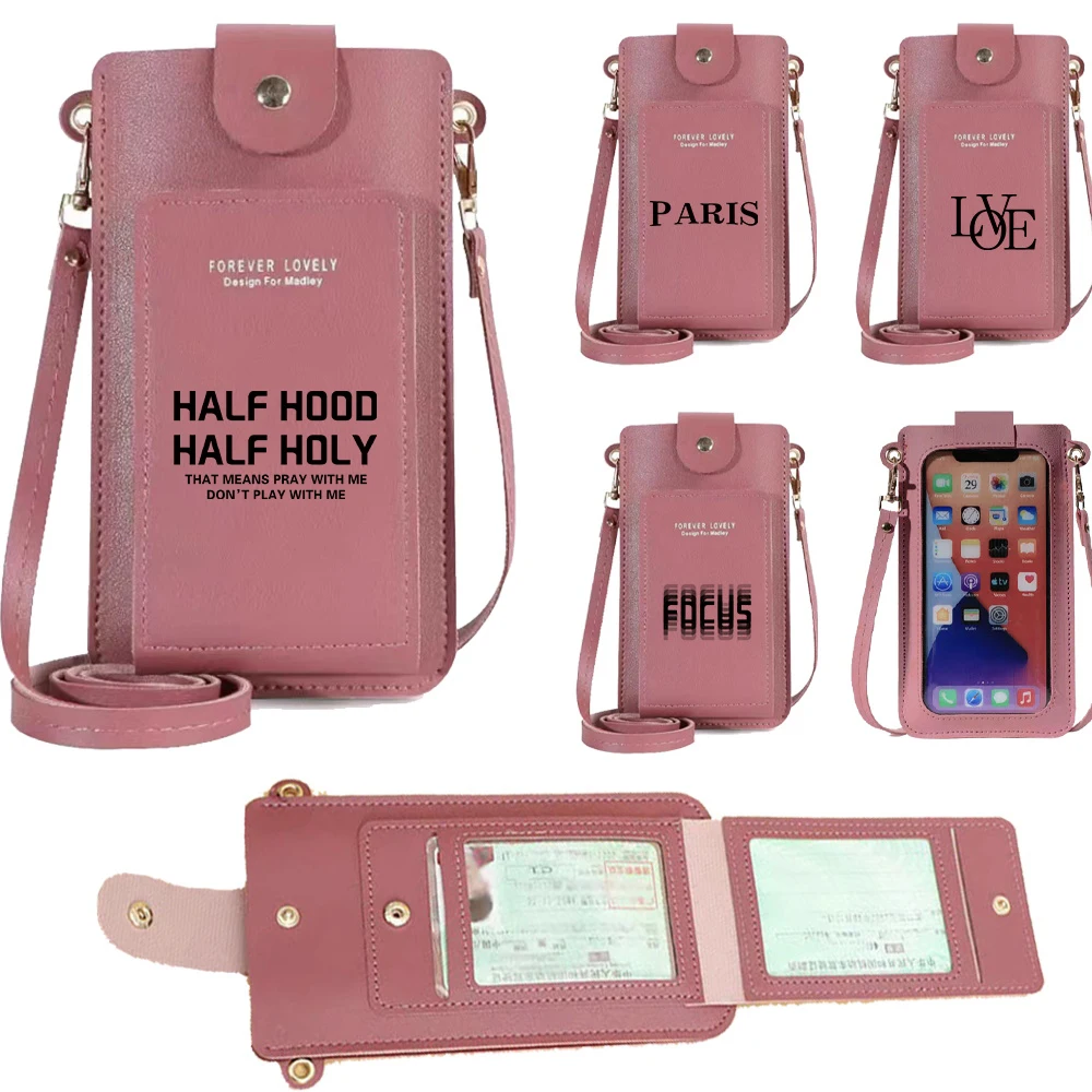 

Phone Bags Women Casual Crossbody Bag Handbag Text Pattern Printing Series Fashion Touch Screen Shoulder Cell Phone Pack