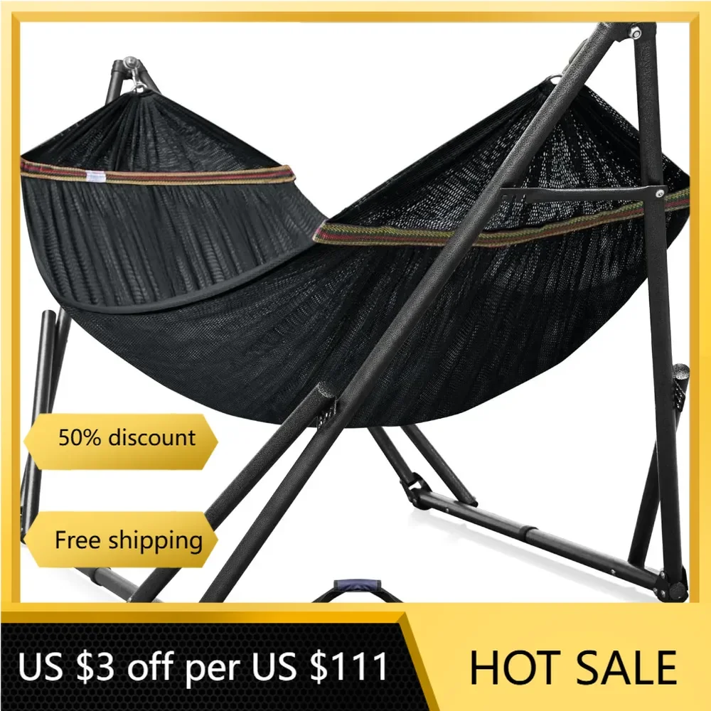 

Double Hammock With Stand Included for 2 Persons/Foldable Hammock Stand 600 Lbs Capacity Portable Case - Inhouse Camping Outdoor