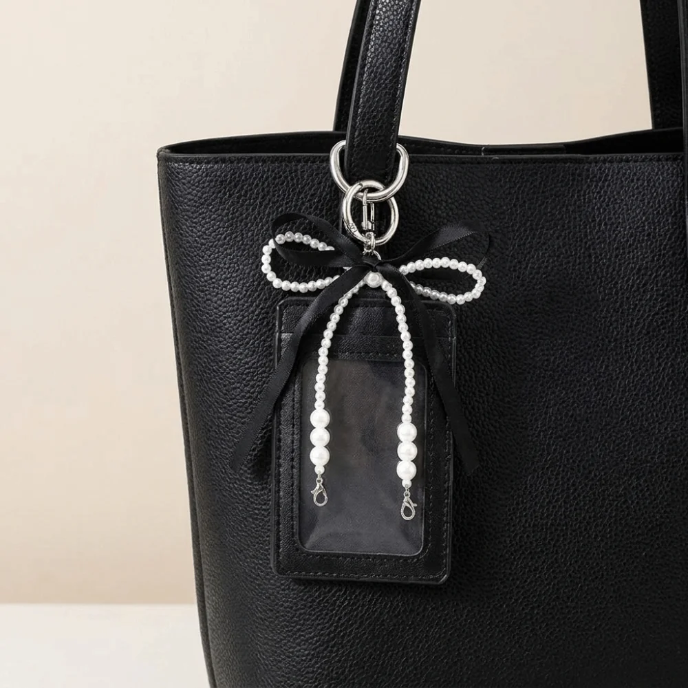 Causal PU Leather Woman Wallet Pearl Thin Short Card Bag Multi-functional Keychain Bow Card Holder Outdoor