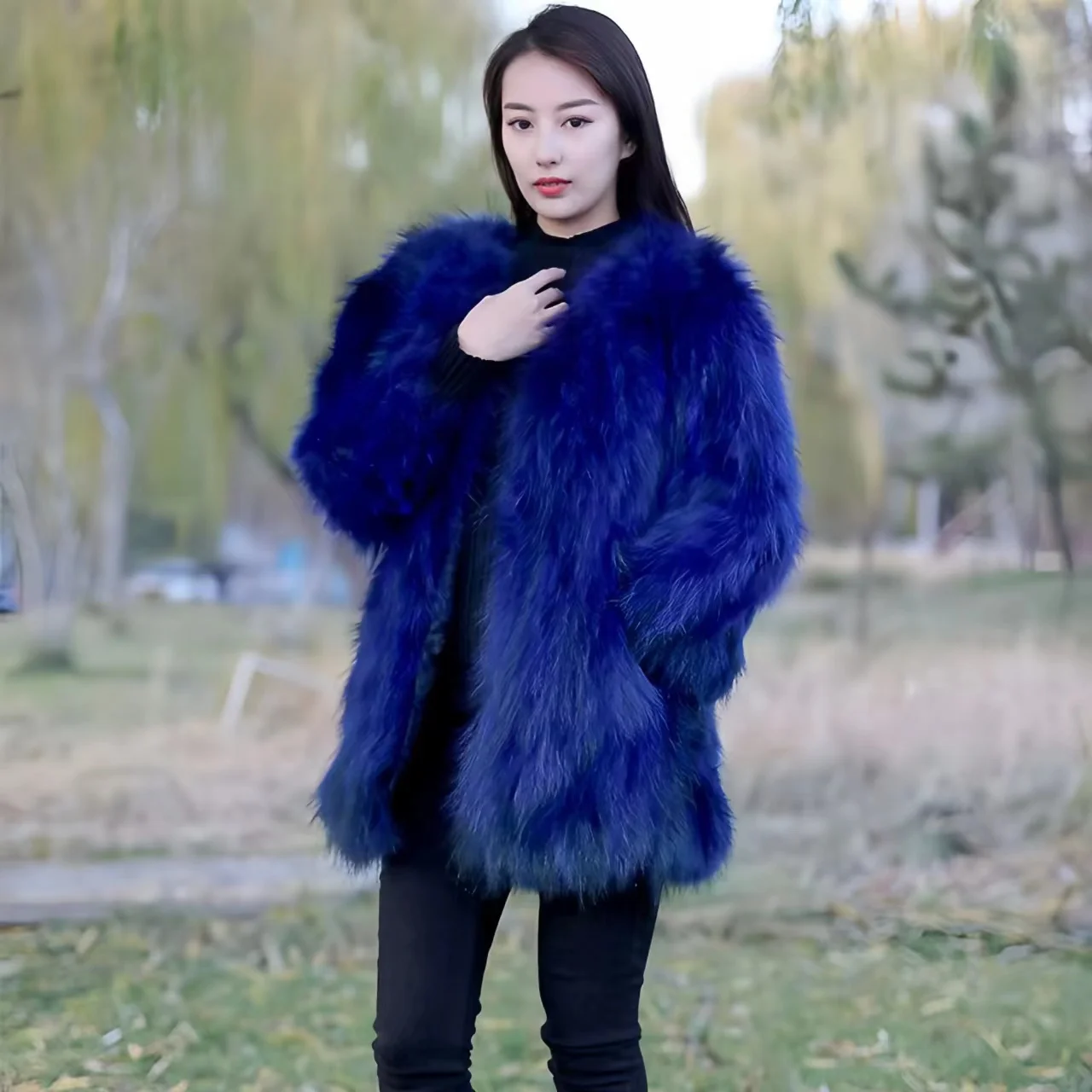 Real Fox Fur Coat for Women, O-Neck, Open Stitch, Thick Warm Overcoat, Long Jacket, Female Clothing, High Quality, New, Winter