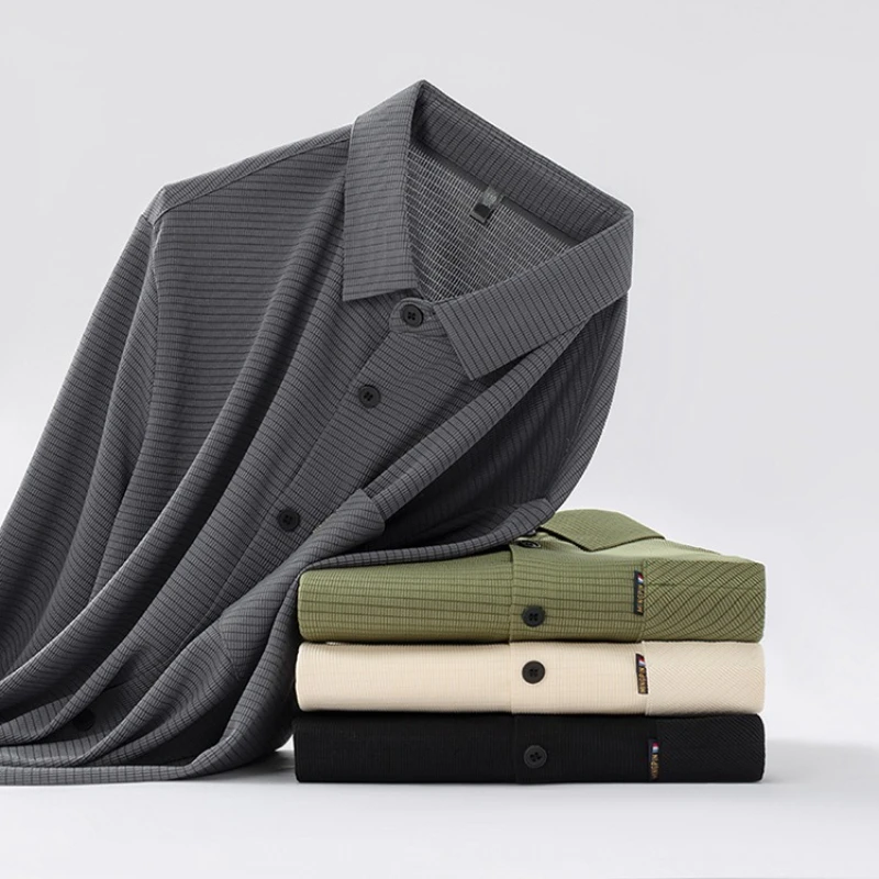 Premium Men Dress Shirts Breast Pocket Anti Wrinkle Seamless Elastic Tops Breathable High End Business Long Sleeve No Iron Shirt