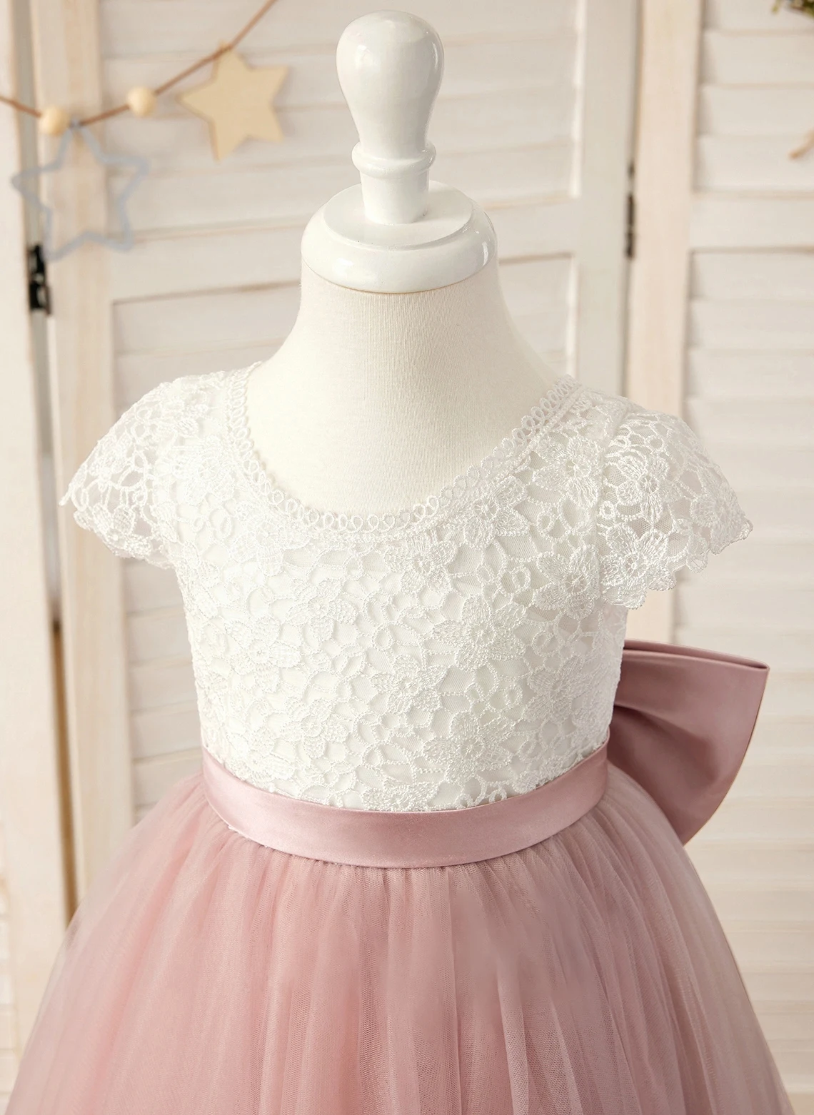 YZYManual-Princesa Tulle Flower Girl Dress, colher até o chão, High-End Prom Vestidos, Tule