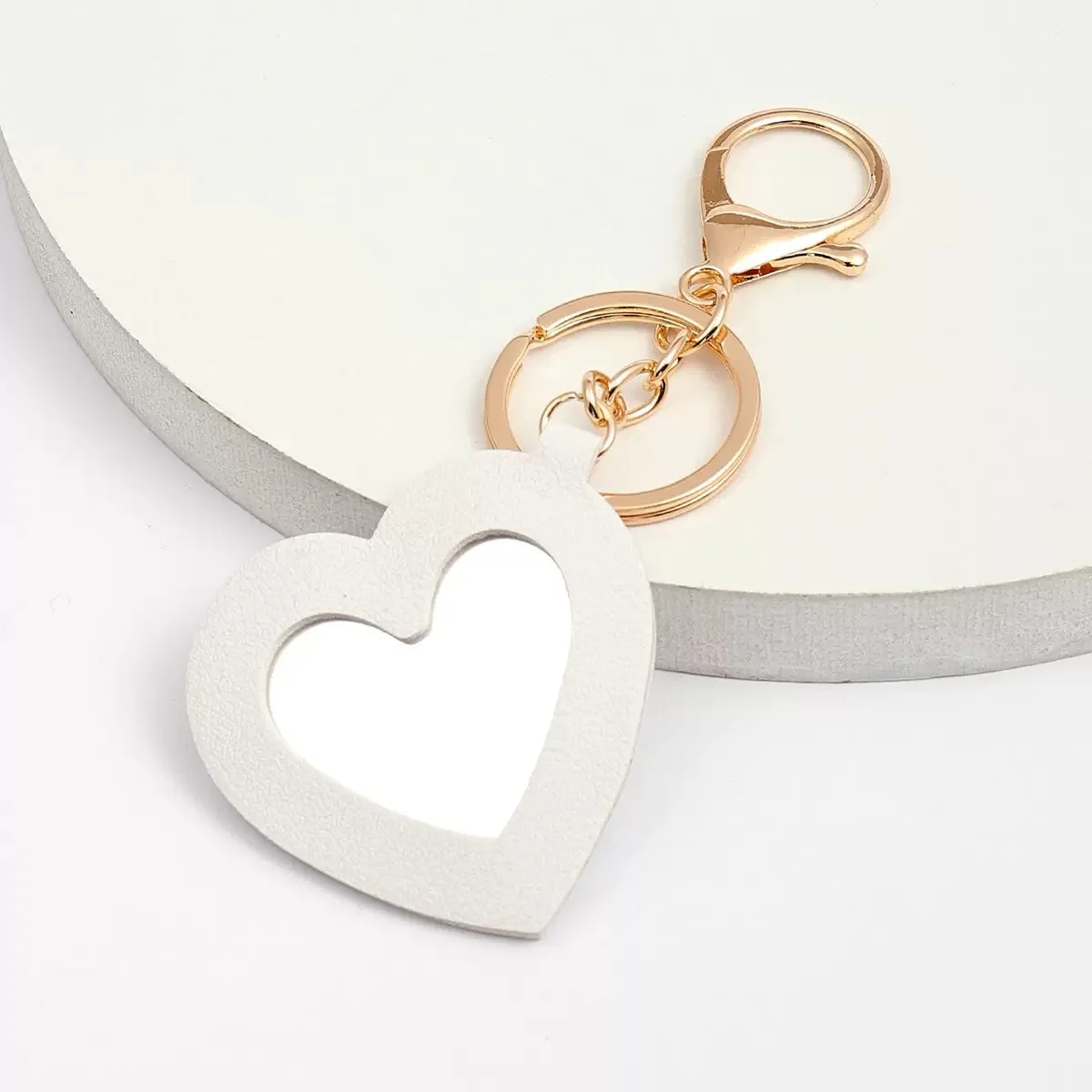 Fashion Leather Keychain with Mirror, Trendy Mini Pouch