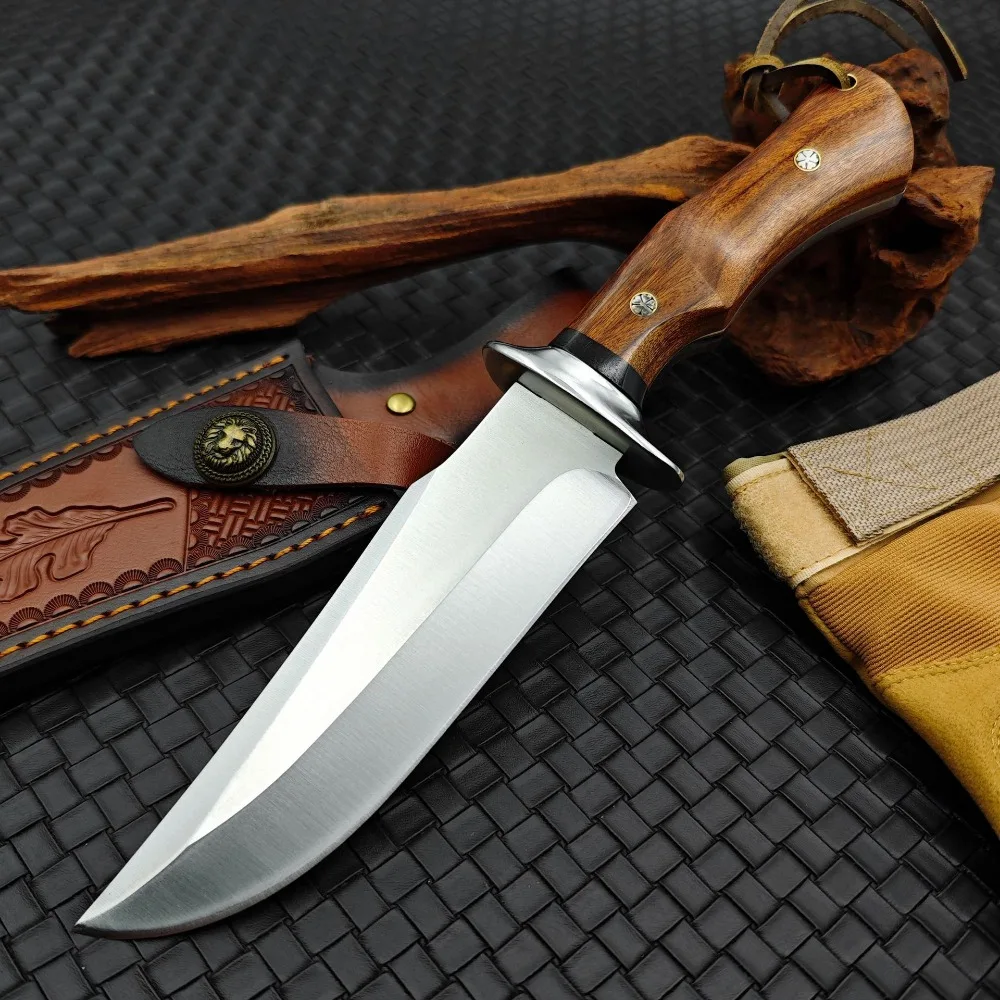 

Сверхмощный тактический охотничий нож 9CR18MOV, боевой нож с деревянной ручкой красной груши, инструмент для самообороны, кемпинга, EDC, ножи для выживания