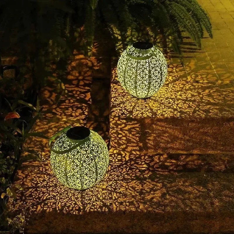 Outdoor Wrought Iron Solar Lights LED Garden Villa Landscape Decorative Lights Antique Hollow Projection Wall Hanging Lights