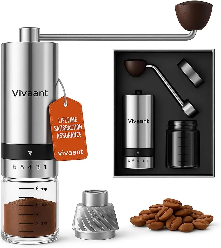 

Hand Coffee Grinder Manual Capacity 32g - Stainless Steel Conical Burr Coffee Grinder, Manual Grinder Coffee Espresso with