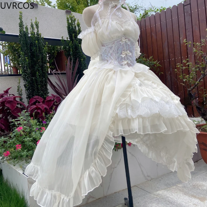 Vintage Victorian Lolita Dress Cosplay Kawaii Lace Flower Bow Trailing Dresses Women Japanese Style Elegant Wedding Party Dress
