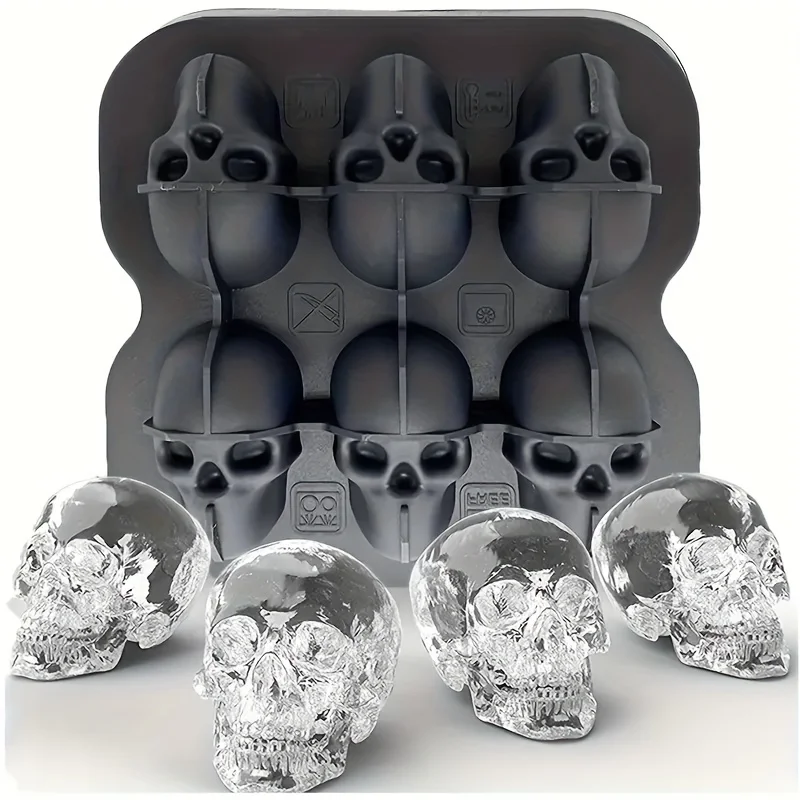 Silicone Skull 3D Flexible Ice Cube Trays Ice Ball Mold For Freezer Whisky BPA Free Ice Tray Horror Skull Head Cocktail Ice Ball