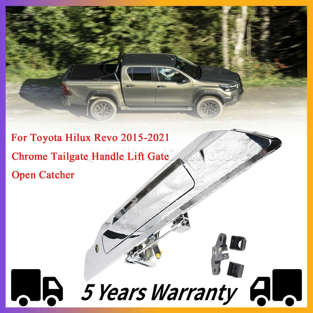 

Chrome Tailgate Handle Lift Gate Open Catcher With Key Hole and Camera Hole For Toyota Hilux Revo 2015-2021