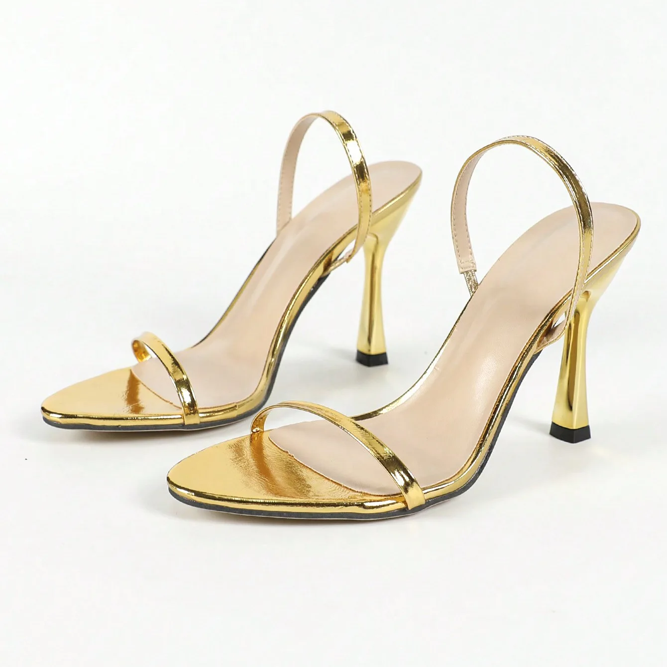 

Женские туфли на высоком каблуке 2026: золотые, из прессованной искусственной кожи, двухслойные, с гальваническим покрытием, тонкие босоножки на высоком каблуке для женщин