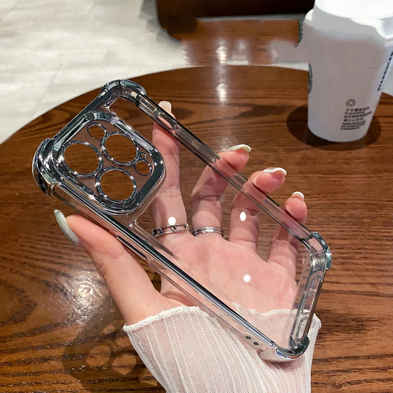 Lila Beschichtung Transparente Stoßfeste Handyhülle für iPhone 17 13 16 18Pro Max Plus XS XR X Harte Acryl Vier-Ecken-Anti-Schock-Abdeckung – Detail 11