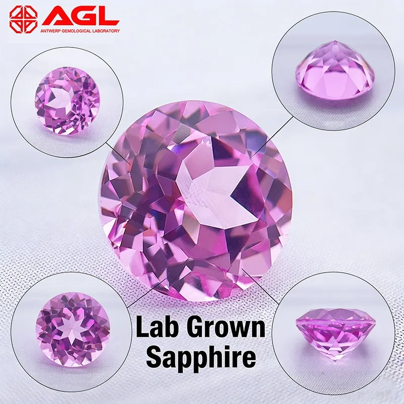 

Lab Grown Sapphire Round Cut Pink/Orange/Royal Blue/Yellow/for DIY Jewelry Making Ring Main Materials Selectable AGL Certificate