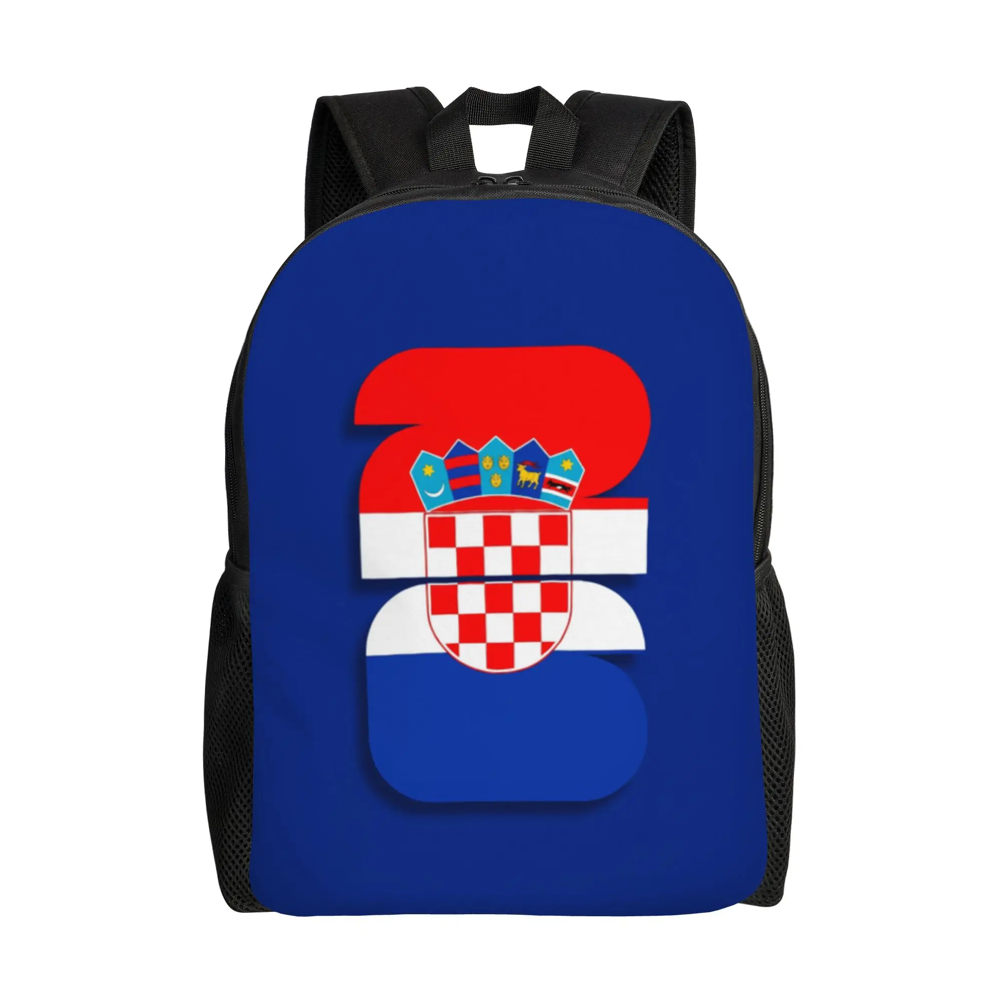 Back to school season Croatia Red White Check Crest Flag Blue Base Number 26 Football Graphic Knapsack  Female Light Backpack