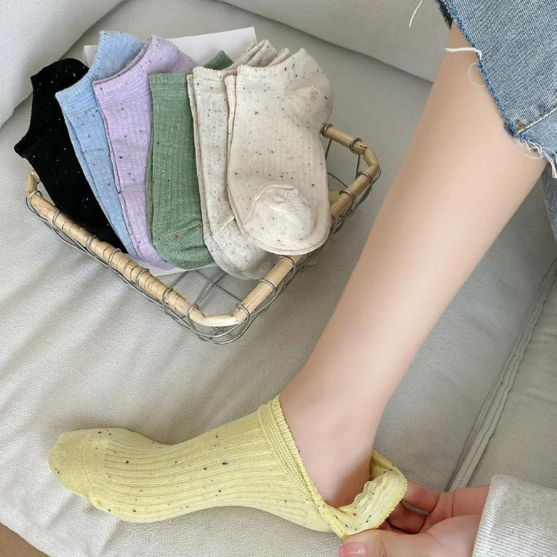 Colorful Polka Dot Slipper Socks Women Casual Breathable Low Cut Ankle Socks Cotton Summer Non-slip No-show Invisible Socks