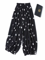Modern Large Polka Dot 100% Natural Mulberry Silk Crepe De Chine Elastic Waist Women's Fashionable Cropped Lantern Pants - Image 5