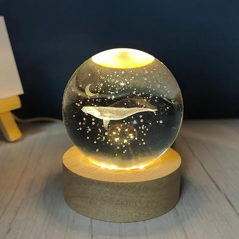 Night Light Ball Whale 3D Crystal Night Light Night Light Decor Lamp Cool Space Lamp Planet Model Nightlight Art Gifts Globe