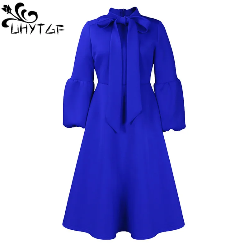 

Bowknot Collar Lantern Long Sleeve Big Swing Long Dress Women's 2024 Autumn Winter Sexy Party Even Dresses Women Vestidos 2931